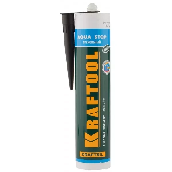Герметик KRAFTOOL KRAFTSeal GX107 "AQUA STOP" силиконовый стекольный, черный, 300мл 41256-4 купить в Ханты-Мансийске