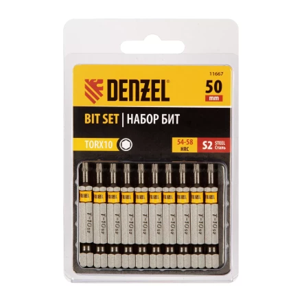 Бита TX 10х50, сталь S2, шестигранный профиль, 10 шт. Е 6,3 Denzel 11667 купить в Ханты-Мансийске