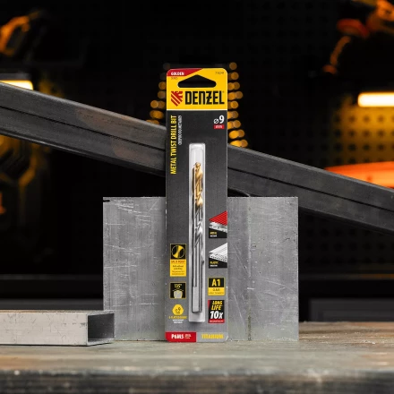 Сверло спиральное по металлу Denzel, 9 x 125 мм, Р6М5, Golden Tip, 718241 купить в Ханты-Мансийске