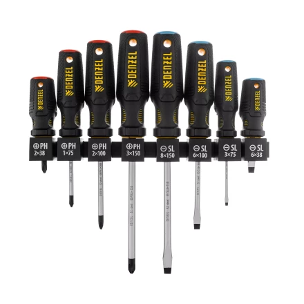 Набор отверток на полке Denzel, 8 шт., PH+SL, S2, 3к рукоятка, 122137 купить в Ханты-Мансийске