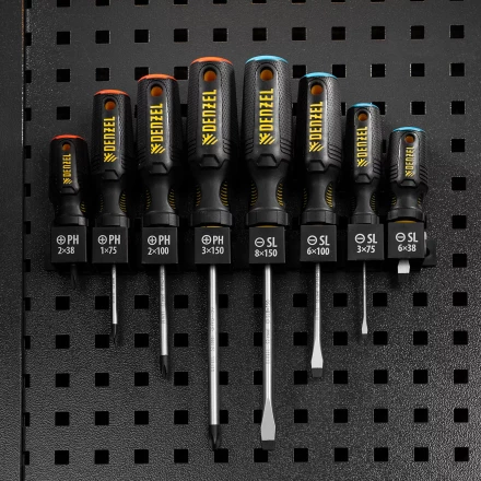 Набор отверток на полке Denzel, 8 шт., PH+SL, S2, 3к рукоятка, 122137 купить в Ханты-Мансийске