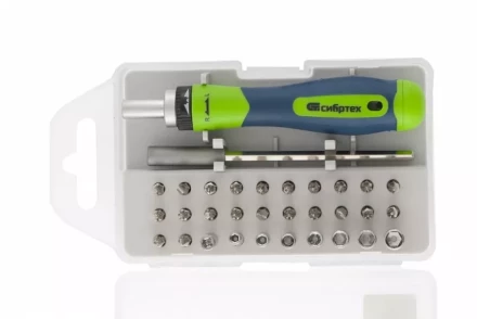 Отвертка реверсивная Сибртех с набором бит и торцевых головок 26 шт CrV чехол 13376 купить в Ханты-Мансийске