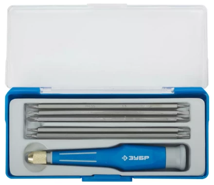 Набор ЗУБР Отвертка &quot;ЭКСПЕРТ&quot; для точных работ, двухкомп рукоятка, CR-V, сменные двустор стержни 120мм, 5шт, 6предм 25627-H6 купить в Ханты-Мансийске