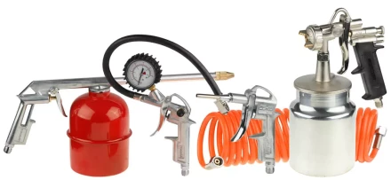 Набор пневматический STAYER "MASTER" универсальный: краскораспылитель с нижним бачком, пистолеты, пневмошланг, 5 предм 06487-H5 купить в Ханты-Мансийске