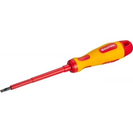 Отвертка KRAFTOOL, высоковольтная, Cr-Mo-V стержень, двухкомпонент. маслобензостойкая рукоятка, SL, 4,0х100мм 250083-4.0-100 купить в Ханты-Мансийске