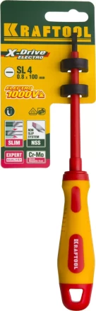 Отвертка KRAFTOOL, высоковольтная, Cr-Mo-V стержень, двухкомпонент. маслобензостойкая рукоятка, SL, 4,0х100мм 250083-4.0-100 купить в Ханты-Мансийске