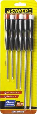 STAYER. Набор: Отвертки для точных работ с пластиковыми рукоятками и удлиненными стержнями 25570-H6_z01 купить в Ханты-Мансийске