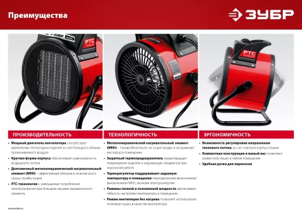 ЗУБР 3 кВт, электрическая тепловая пушка (ТПК-3Р) купить в Ханты-Мансийске