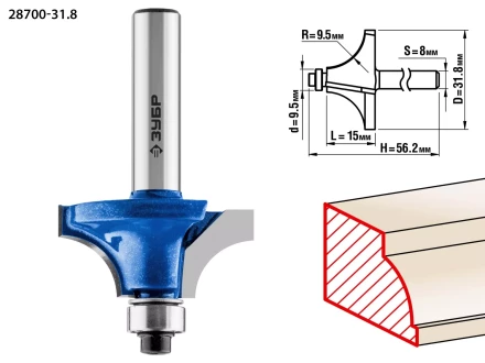 ЗУБР 31.8 x 15 мм, радиус 9.5 мм, фреза кромочная калевочная №1, Профессионал (28700-31.8) купить в Ханты-Мансийске