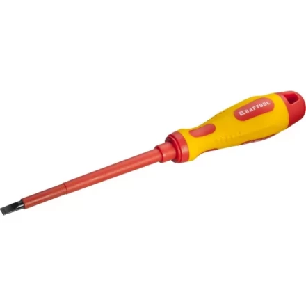 Отвертка KRAFTOOL, высоковольтная, Cr-Mo-V стержень, двухкомпонент. маслобензостойкая рукоятка, SL, 5,5х125мм 250083-5.5-125 купить в Ханты-Мансийске