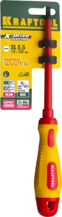 Отвертка KRAFTOOL, высоковольтная, Cr-Mo-V стержень, двухкомпонент. маслобензостойкая рукоятка, SL, 5,5х125мм 250083-5.5-125 купить в Ханты-Мансийске
