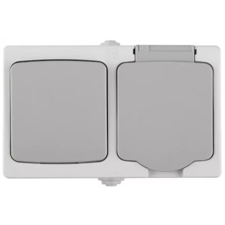 Комплект СВЕТОЗАР &quot;АВРОРА&quot; розетка с зазем. и защ. крышкой, 16А/~250В, выкл. одноклав. IP44, цвет серо-белый, 10А/~250В SV-54323-W купить в Ханты-Мансийске