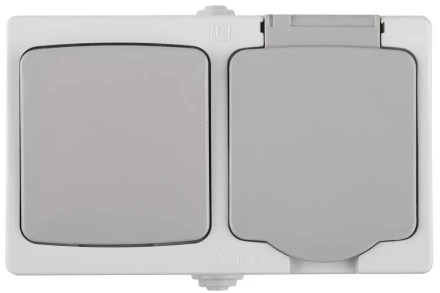 Комплект СВЕТОЗАР &quot;АВРОРА&quot; розетка с зазем. и защ. крышкой, 16А/~250В, выкл. одноклав. IP44, цвет серо-белый, 10А/~250В SV-54323-W купить в Ханты-Мансийске