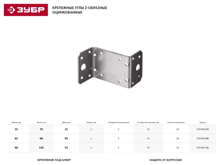 Крепежный угол ЗУБР &quot;МАСТЕР&quot; Z-образный, 65х90х45мм, 50шт 310145-090 купить в Ханты-Мансийске