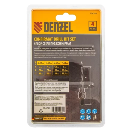 Набор сверл под конфирмат Denzel 704240, 3-5 мм, набор 4 шт купить в Ханты-Мансийске