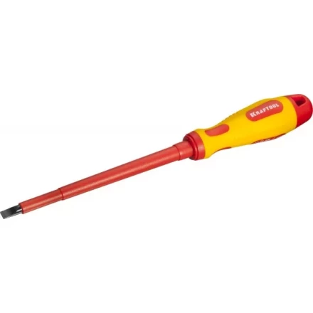 Отвертка KRAFTOOL, высоковольтная, Cr-Mo-V стержень, двухкомпонент. маслобензостойкая рукоятка, SL, 6,5х150мм 250083-6.5-150 купить в Ханты-Мансийске