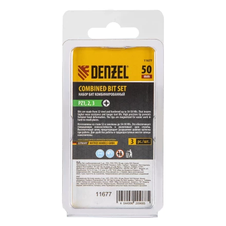 Набор бит комбинированный 3 шт., PZ1, PZ2, PZ3, 50 мм, сталь S2 Denzel 11677 купить в Ханты-Мансийске