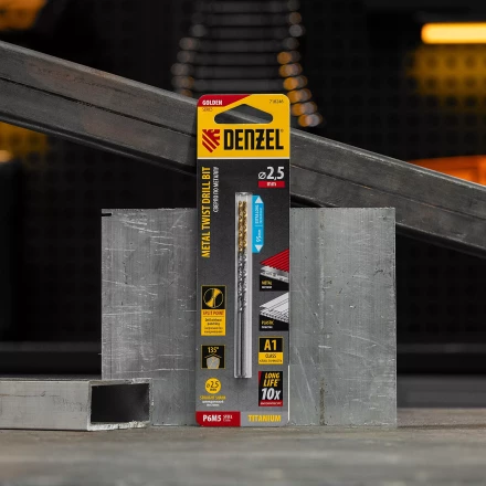 Сверло спиральное по металлу 2,5 х 95 мм Р6М5, Golden Tip, удлиненное, 2шт. Denzel 718246 купить в Ханты-Мансийске
