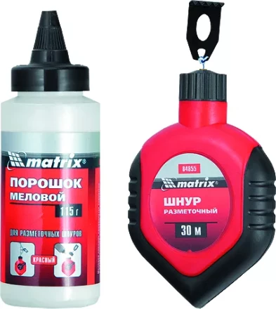Шнур разметочный в пластмассовом обрезиненном корпусе + порошок красный  MATRIX 84855 купить в Ханты-Мансийске
