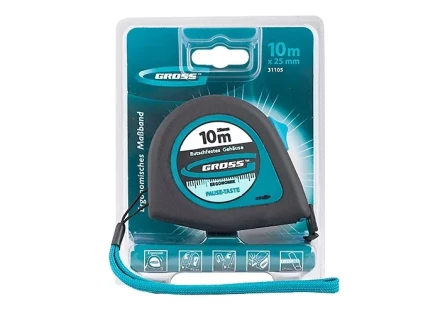 Рулетка "Ergonomisch",10 м x 25 мм, магнитный обрезиненный зацеп  GROSS 31105 купить в Ханты-Мансийске