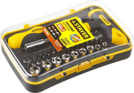 Набор STAYER &quot;MASTER&quot; &quot;HERCULES&quot;: Отвертка реверсивная, Т-образная отвертка-битодержатель, адаптер для торц голов, 43 предм 25084-H43 купить в Ханты-Мансийске