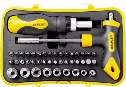 Набор STAYER &quot;MASTER&quot; &quot;HERCULES&quot;: Отвертка реверсивная, Т-образная отвертка-битодержатель, адаптер для торц голов, 43 предм 25084-H43 купить в Ханты-Мансийске