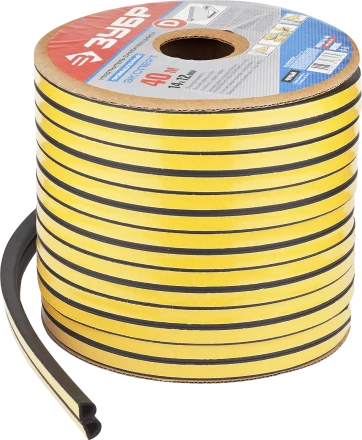 ЗУБР 40 м, D-профиль, размер 14 х 12 мм, черный, самоклеящийся промышленный резиновый уплотнитель, Профессионал (40950-14-40) купить в Ханты-Мансийске