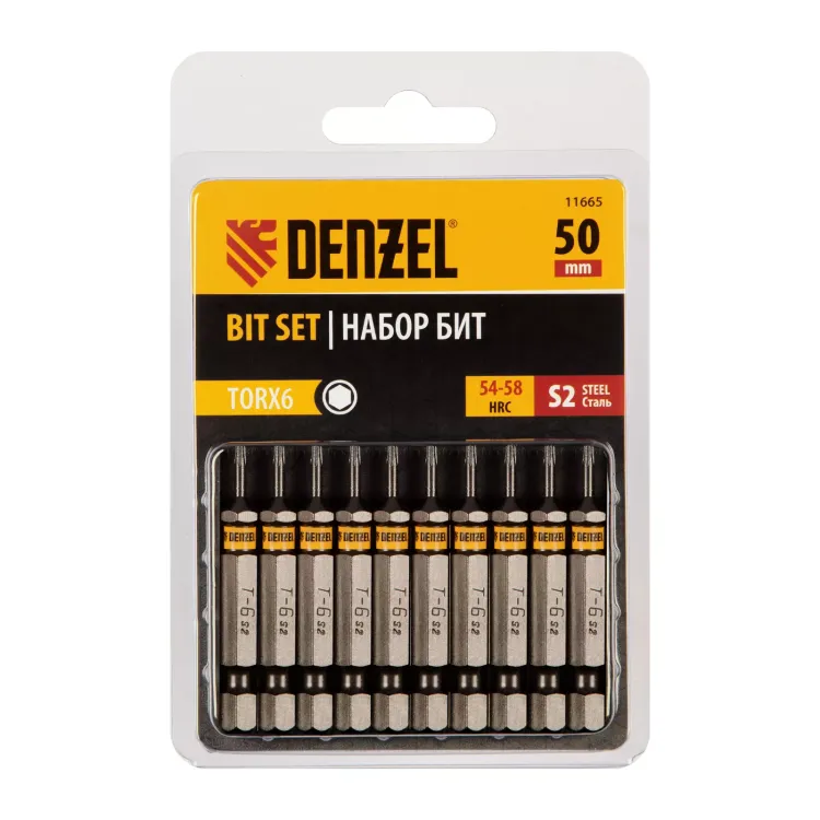 Бита TX 6х50, сталь S2, шестигранный профиль, 10 шт. Е 6,3 Denzel 11665 купить в Ханты-Мансийске