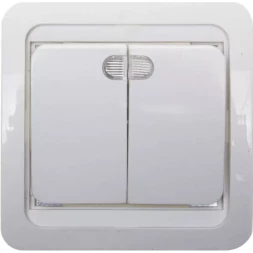 Выключатель СВЕТОЗАР &quot;ГАММА&quot; двухклавишный, с подсветкой, цвет белый, 10А/~250В SV-54135-W