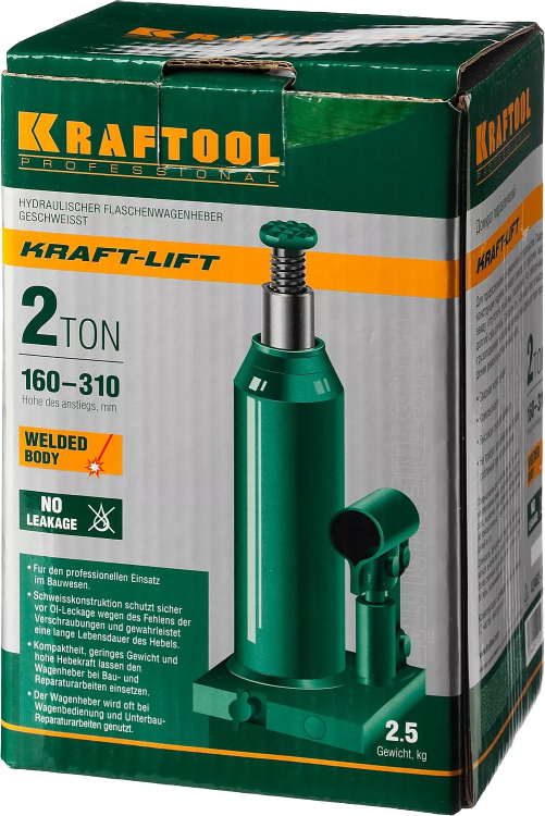 Домкрат гидравлический бутылочный "Kraft-Lift", сварной, 2т, 160-310мм, KRAFTOOL 43462-2 43462-2_z01 купить в Ханты-Мансийске