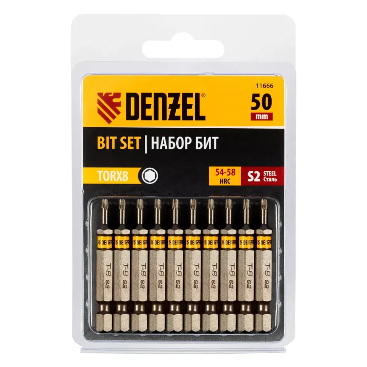 Бита TX 8х50, сталь S2, шестигранный профиль, 10 шт. Е 6,3 Denzel 11666 купить в Ханты-Мансийске