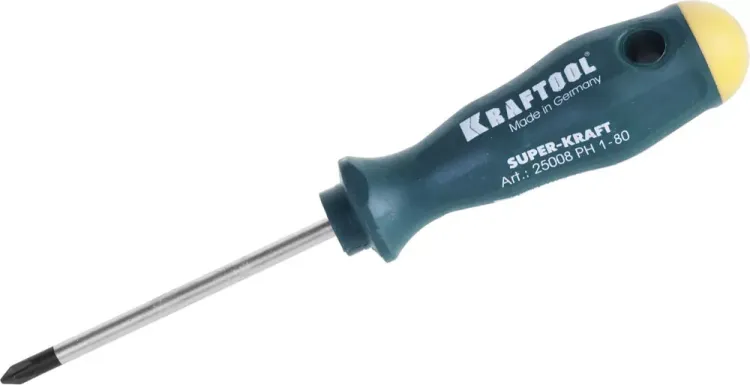 Отвертка KRAFTOOL, Cr-Mo-V закалённый стержень, двухкомпонентная противоскользящ рукоятка, PH 1x80мм 25008-1-080 купить в Ханты-Мансийске