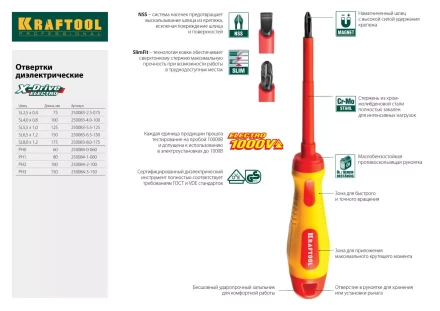 Отвертка KRAFTOOL, Cr-Mo-V закалённый стержень, двухкомпонентная противоскользящ рукоятка, PH 1x80мм 25008-1-080 купить в Ханты-Мансийске