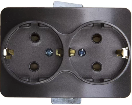 Розетка СВЕТОЗАР &quot;ГАММА&quot; с заземлением, двойная, без вставки и рамки, цвет темно-серый металлик, 16А/~250В SV-54107-DM купить в Ханты-Мансийске