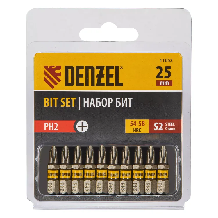 Бита PH2х25, сталь S2, шестигранный профиль, 10 шт. Е 6,3 Denzel 11652 купить в Ханты-Мансийске