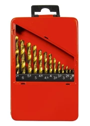 Набор нитридтитановых сверл по металлу 1,5-6,5мм через 0,5мм+3,2мм 4,8мм НSS 13 шт MATRIX 72386