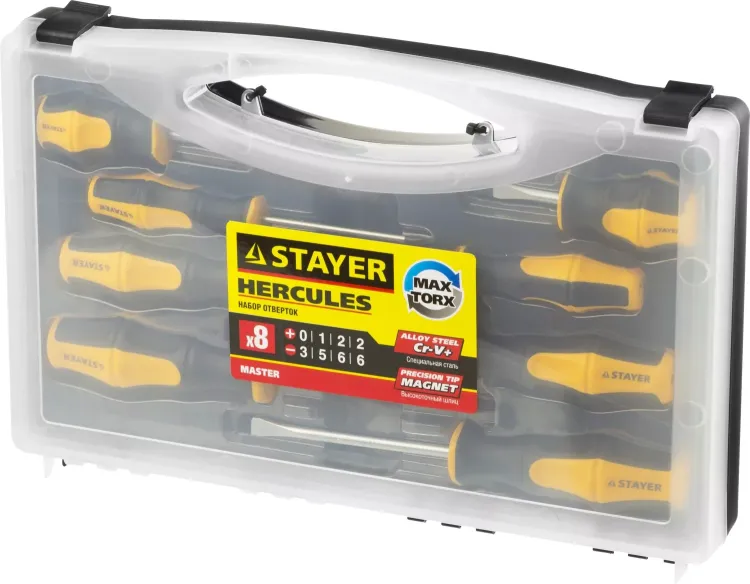 Набор STAYER "MASTER" HERCULES: Отвертки, Cr-V, эргономичная двухкомпонентная рукоятка, 8шт 25055-H8_z02 купить в Ханты-Мансийске