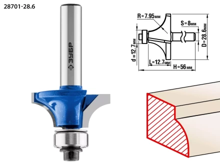 ЗУБР 28.6 x 12.7 мм, радиус 8 мм, фреза кромочная калевочная №1, Профессионал (28701-28.6) купить в Ханты-Мансийске
