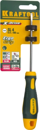 Отвертка KRAFTOOL, Cr-Mo-V сталь, двухкомпонентная противоскользящая рукоятка, SL, 4,0x90мм 250071-4.0-090 купить в Ханты-Мансийске