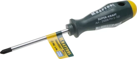 Отвертка KRAFTOOL, Cr-Mo-V закалённый стержень, двухкомпонентная противоскользящ рукоятка, PH 2x100мм 25008-2-100 купить в Ханты-Мансийске