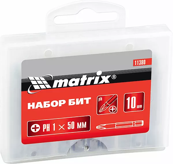 Набор бит Pz2 x 50 мм, сталь 45Х, 10 шт., в пласт. боксе  MATRIX 11388 купить в Ханты-Мансийске
