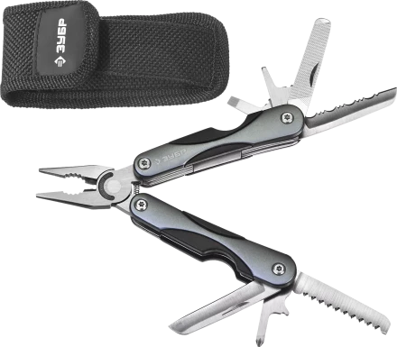 ЗУБР МАСТЕР мультитул 10 в 1 мини металлические ручки, нейлоновый чехол, 86 мм (47750) купить в Ханты-Мансийске