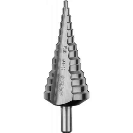 Сверло ЗУБР ступенчатое по сталям и цвет.мет.ст.Р6М5,d4- 39мм,14ступ.d4-39,L -113 мм, трехгран.хв. 10мм 29670-4-39-14 купить в Ханты-Мансийске