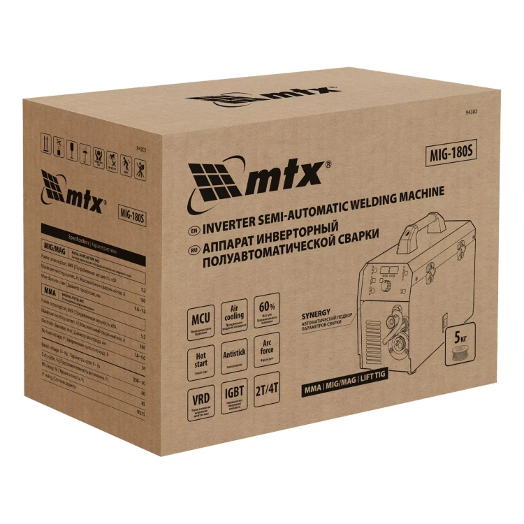 Аппарат инвертор. полуавтомат. cварки MTX MIG-180S 94302, 180A, ПВ 60%, катушка 5 кг купить в Ханты-Мансийске