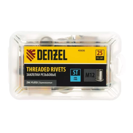 Заклепки резьбовые Denzel, стальные, оцинкованные, М12, пластиковый кейс, 25 шт., 40606 купить в Ханты-Мансийске