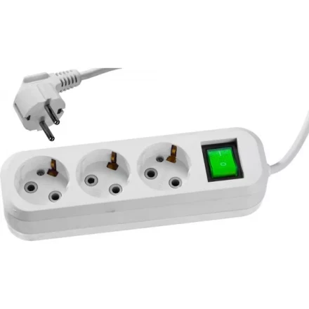 Удлинитель СИБИН электрический, ПВС сечение 0,75кв мм, 3 гнезда, макс мощн 2200Вт, 2м, заземление, выключатель 55036-2 купить в Ханты-Мансийске