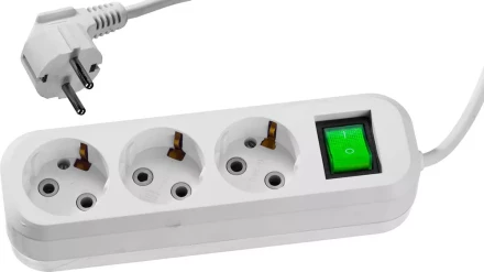 Удлинитель СИБИН электрический, ПВС сечение 0,75кв мм, 3 гнезда, макс мощн 2200Вт, 2м, заземление, выключатель 55036-2 купить в Ханты-Мансийске