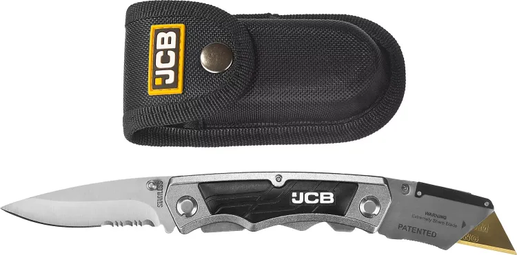 Нож JCB складной многофункц, трапец лезвие, тип "А24", перочин лезвие с серрейтор заточкой, мет корпус, чехол, 5 лезвий JLC003 купить в Ханты-Мансийске