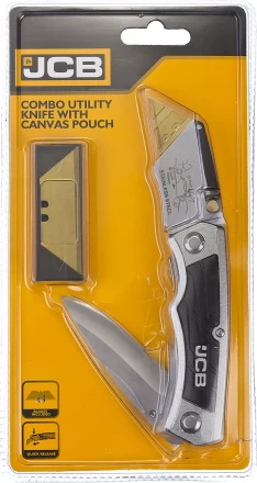 Нож JCB складной многофункц, трапец лезвие, тип "А24", перочин лезвие с серрейтор заточкой, мет корпус, чехол, 5 лезвий JLC003 купить в Ханты-Мансийске