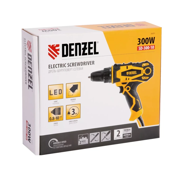 Дрель-шуруповерт сетевая SD-300-10// Denzel 26201 купить в Ханты-Мансийске